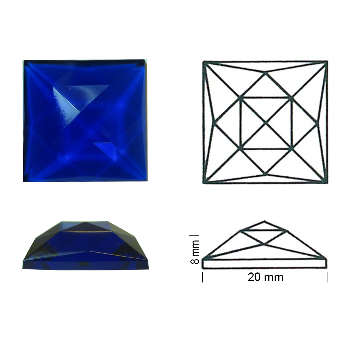 Glasstein Rautenquadrat 20/20 kobaltblau