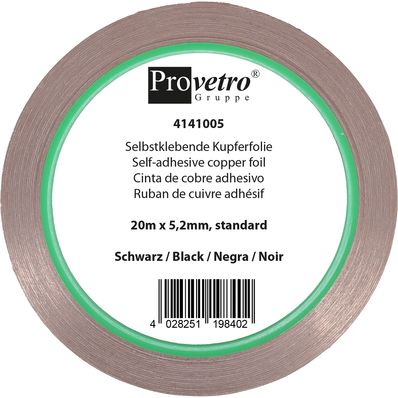 PROVETRO Kupferfolie schwarz 20m x 5,2mm