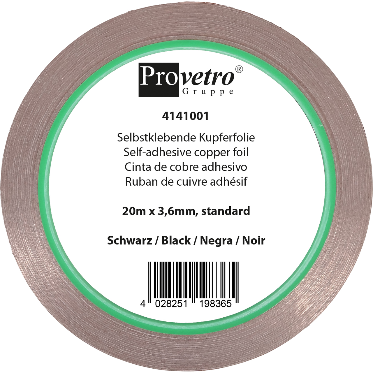 PROVETRO Kupferfolie schwarz 20m x 3,6mm