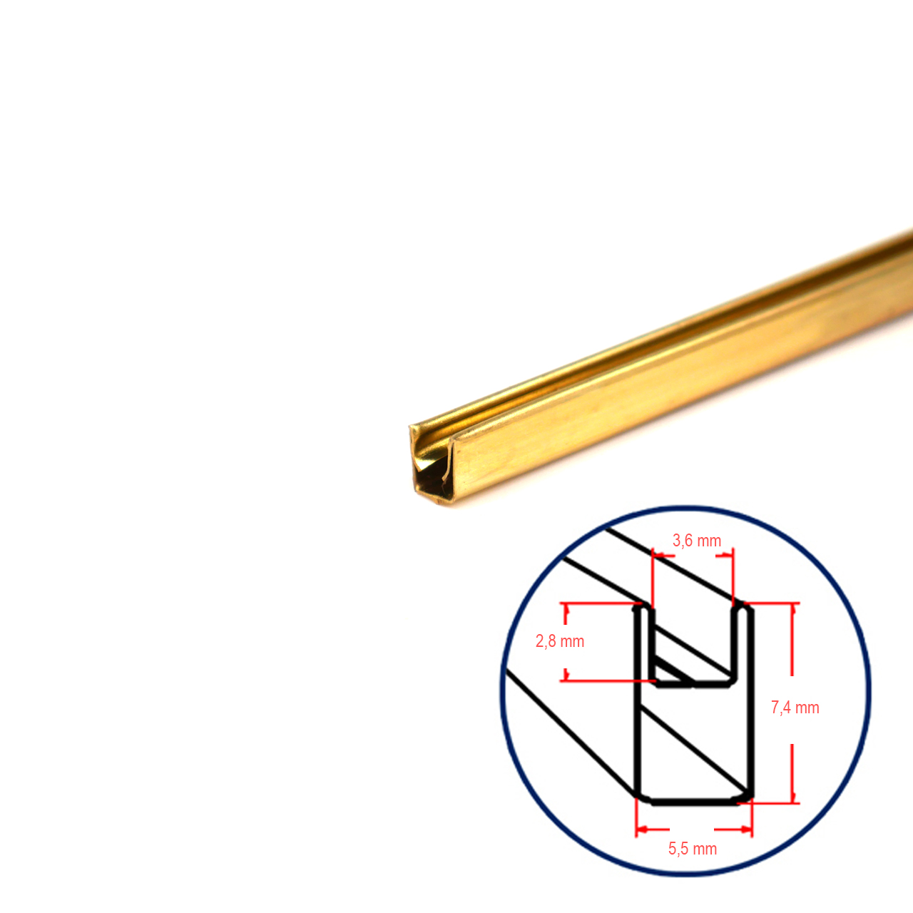 Messingblech U-Form Randprofil ca. 5,5 x7,4 mm, ca. 1,8 m