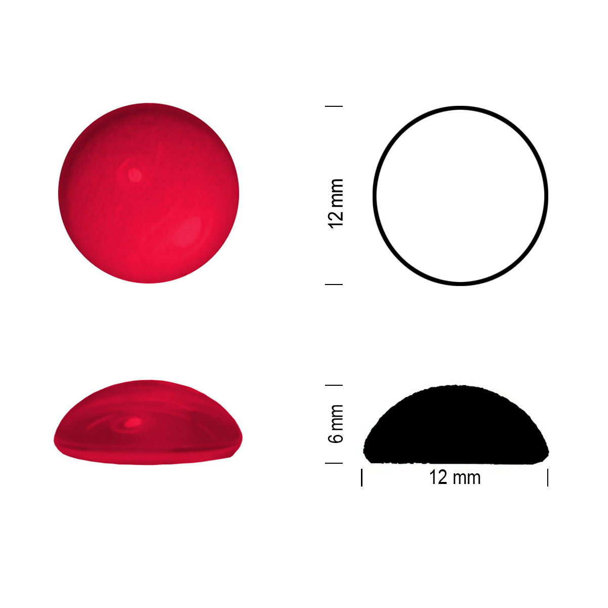 cabochon 12mm rouge foncé