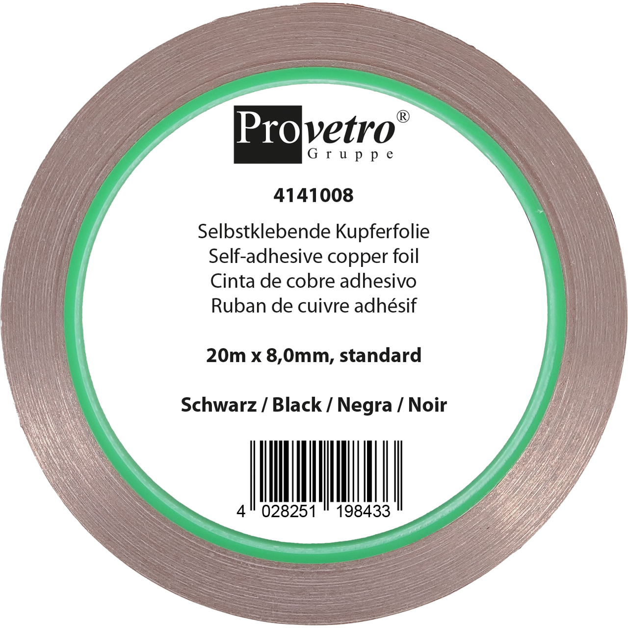 PROVETRO Kupferfolie schwarz 20m x 8,0mm