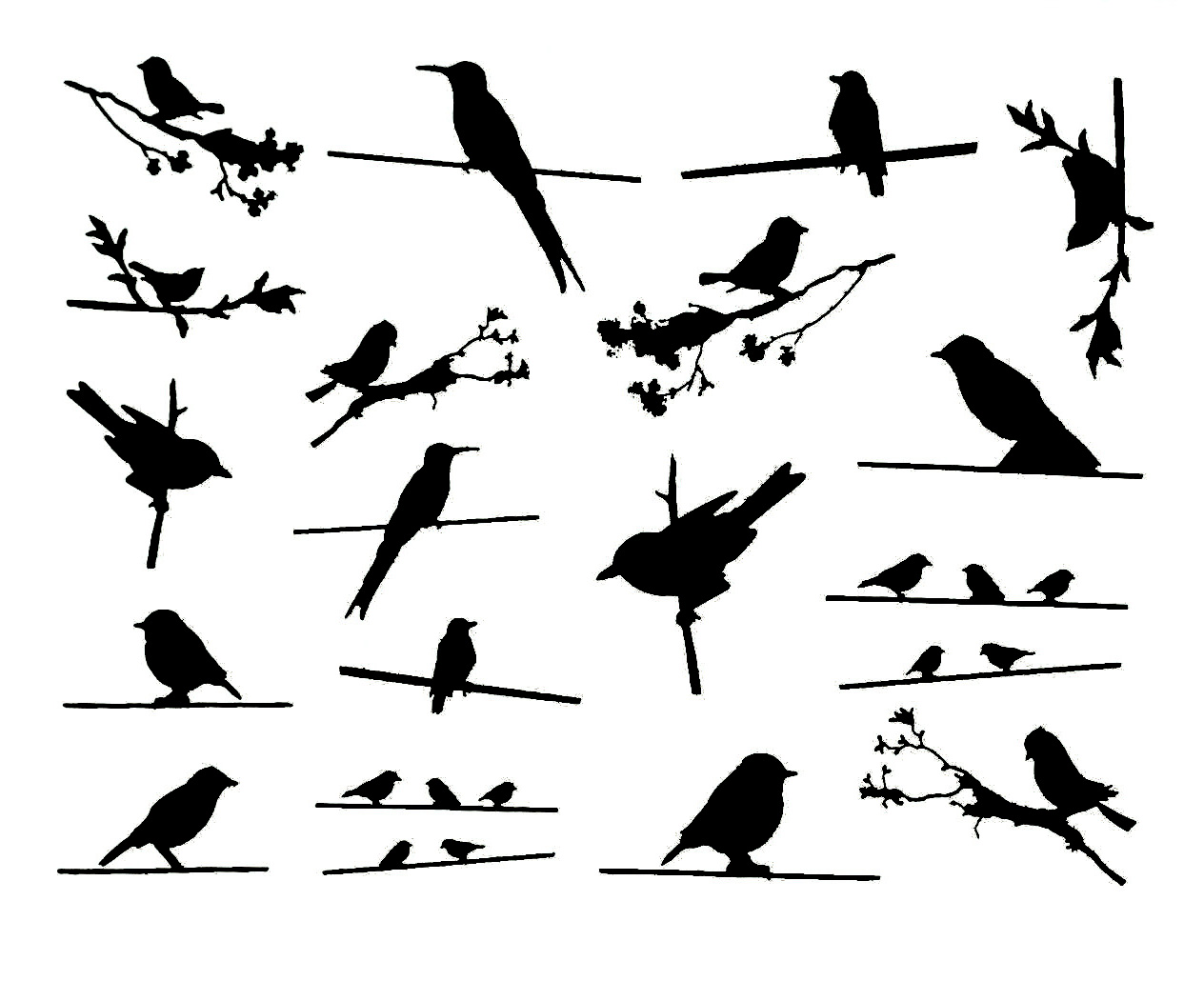Fusing Decal Vögel auf Draht Schwarz
