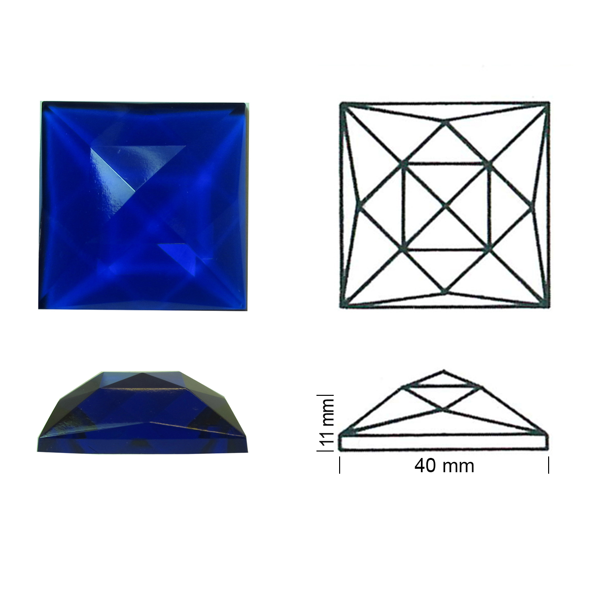 Glasstein Rautenquadrat 40/40 kobaltblau