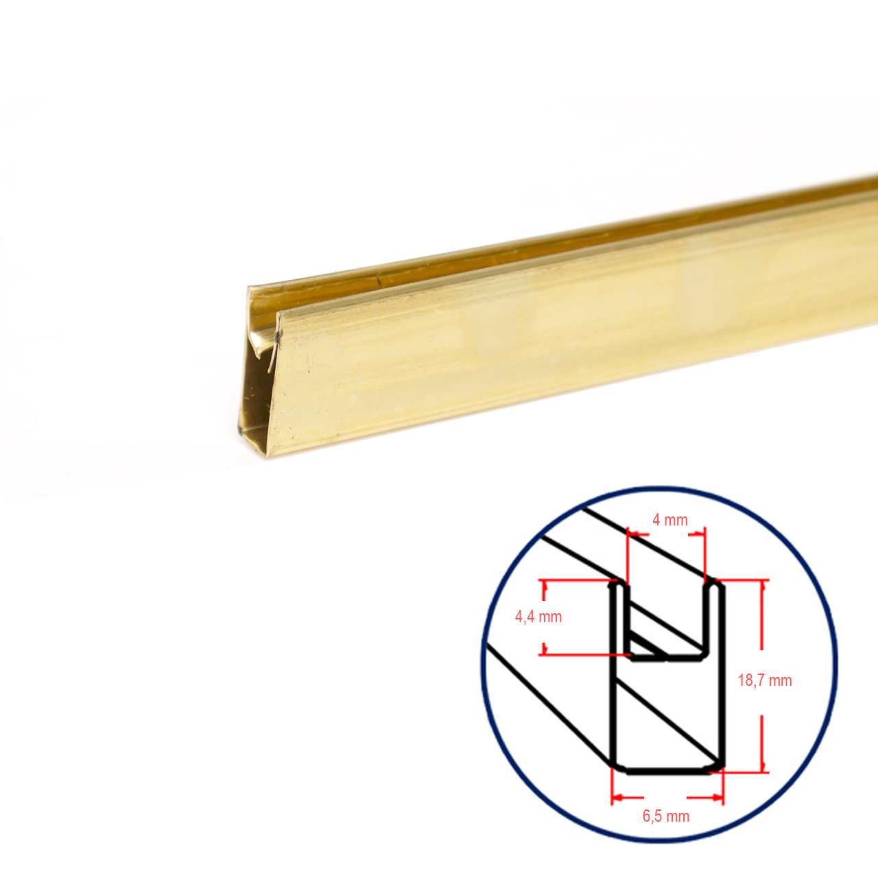 Messingblech U-Form Randprofil ca. ca. 6,5 x 18,7 mm, ca. 1,8 m