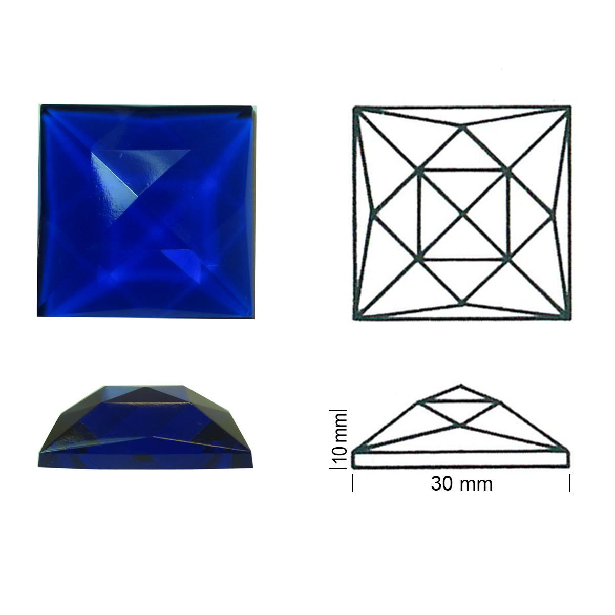 Glasstein Rautenquadrat 30/30 kobaltblau